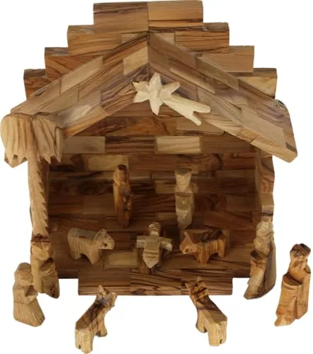 Small Olive Wood Nativity Set, 12 Pieces view 3