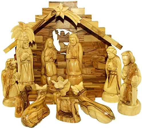 Olive Wood Nativity Set with Folding Stable, 14 Pieces view 4