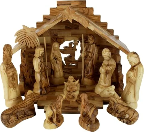 Olive Wood Nativity Set with Folding Stable, 14 Pieces view 6