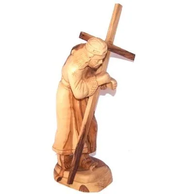 Jesus Carrying the Cross Olive Wood Statue, 10 Inch view 3