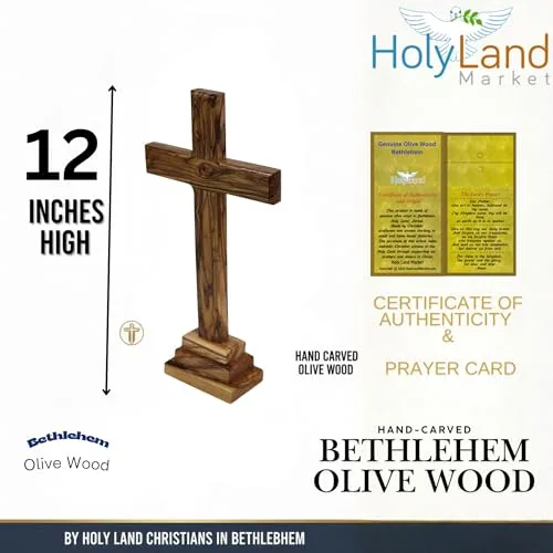 Holy Land Market Olive Wood Standing Altar Cross, 12 Inch view 5