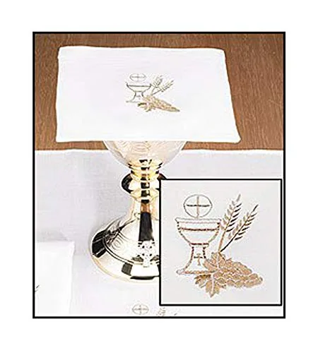 Gold Wheat Embroidered Linen Chalice Palls, 7 in (4)