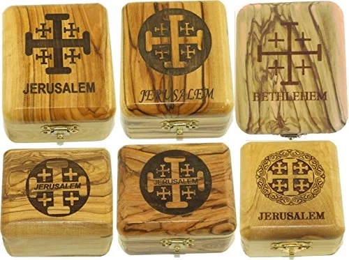 Olive Wood Rosary and Jerusalem Cross Box Set