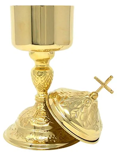 Needzo Solid Brass Ciborium with Cross Lid, 10 in