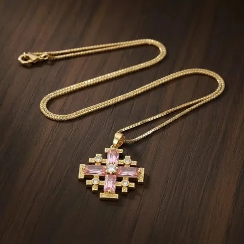 Gold-Plated Jerusalem Cross Pendant, 20 Inch Chain view 4