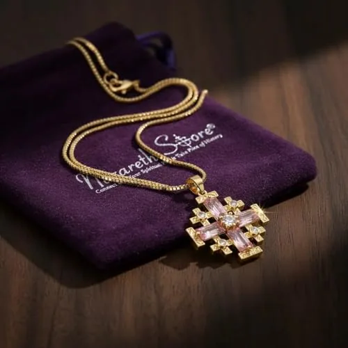 Gold-Plated Jerusalem Cross Pendant, 20 Inch Chain view 5