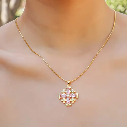 Gold-Plated Jerusalem Cross Pendant, 20 Inch Chain view 6