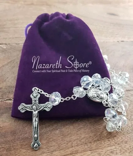 Clear Crystal Bead Communion Rosary, 21 Inch view 3