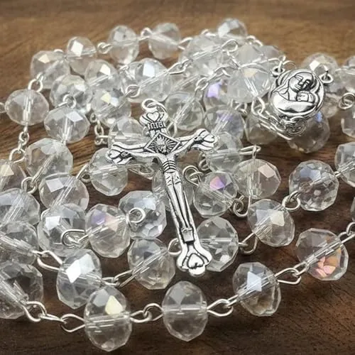 Clear Crystal Bead Communion Rosary, 21 Inch view 4