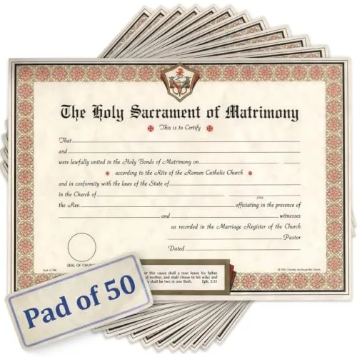 Marriage Certificates, Pad of 50 (Catholic)