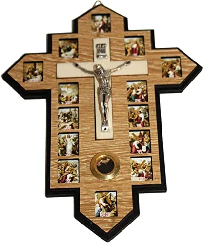 Three-Layer Olive Wood Crucifix with 14 Stations view 2