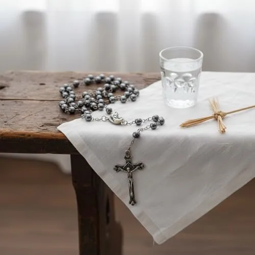 Black Hematite Rosary with Holy Soil Medal view 2