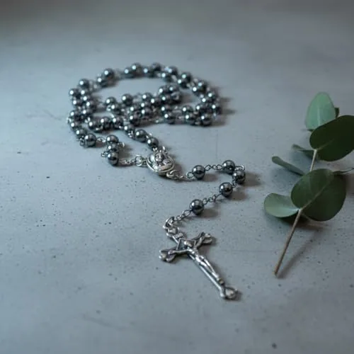 Black Hematite Rosary with Holy Soil Medal view 3