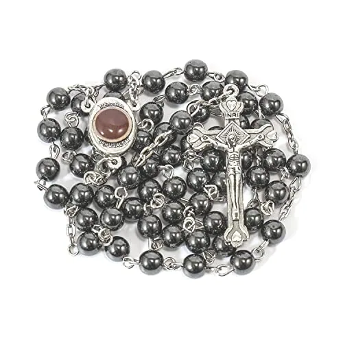 Black Hematite Rosary with Holy Soil Medal view 5