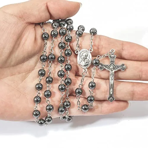 Black Hematite Rosary with Holy Soil Medal view 6