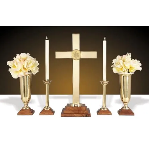 Sudbury IHS Brass Altar Cross on Hardwood Base, 24 in view 2