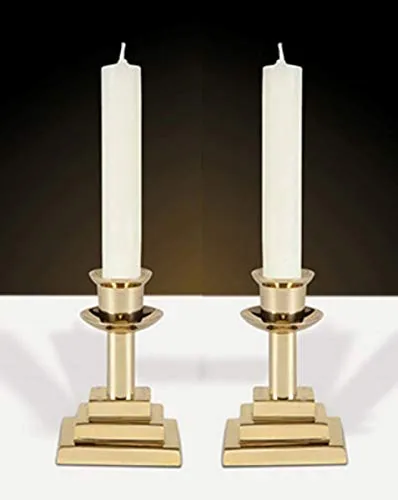 Will & Baumer Square Base Brass Candlesticks, Set of 2