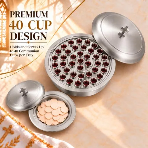 Mayur Satin Stainless Communion Set, 2 Trays and Bread Plate view 2