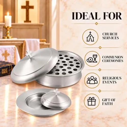 Mayur Satin Stainless Communion Set, 2 Trays and Bread Plate view 3