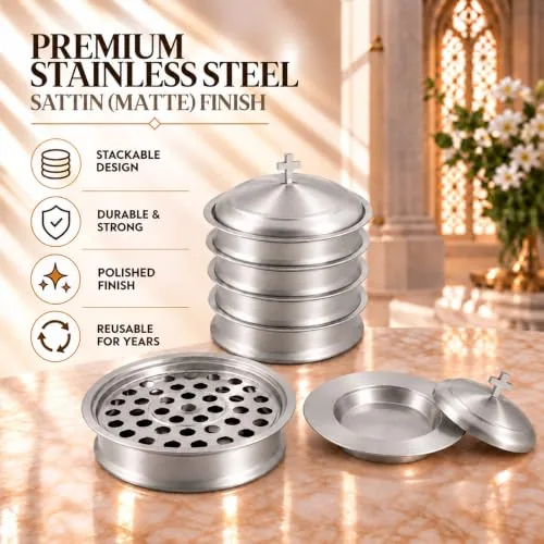 Mayur Satin Stainless Communion Set, 2 Trays and Bread Plate view 4