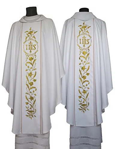 White Gothic Chasuble With IHS Embroidery, 533-B