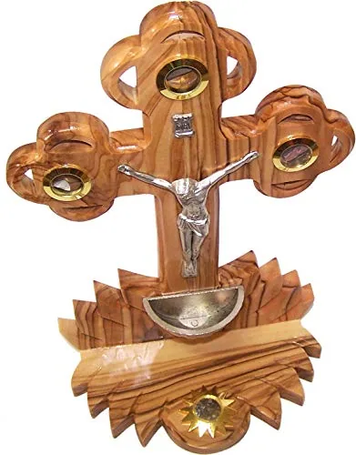 Olive Wood Table Crucifix with Holy Water Font view 2