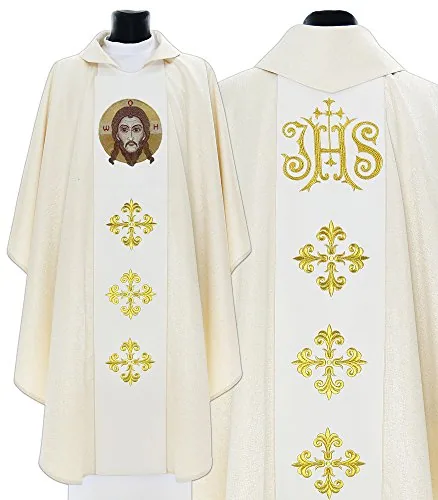 Gold Brocade Gothic Chasuble With IHS, 418-GK54