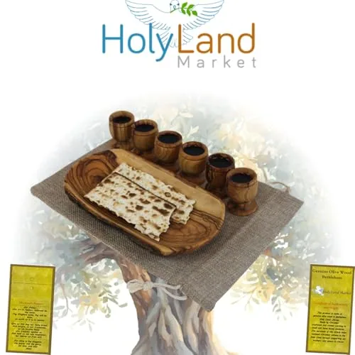 Olive Wood Communion Set, Oval Bowl and Six Cups view 6