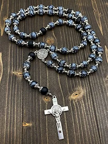 Black Agate Rosary with St. Benedict Medal view 4