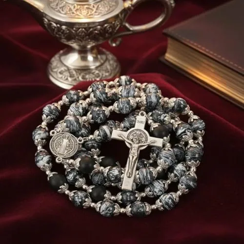 Black Agate Rosary with St. Benedict Medal view 5