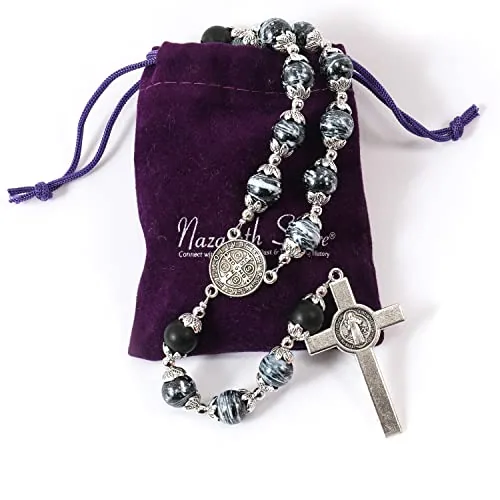 Black Agate Rosary with St. Benedict Medal view 6