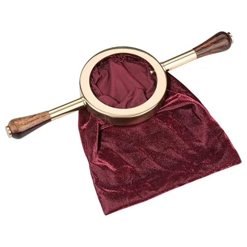 MaMeMi Velvet Offering Bag with Brass Rim and Wood Handle