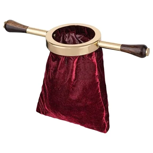 MaMeMi Velvet Offering Bag with Brass Rim and Wood Handle view 3