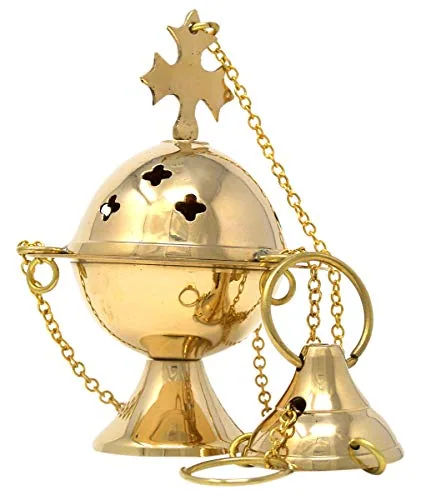 Needzo Small Brass Cross Design Thurible, 4 3/4 in view 2