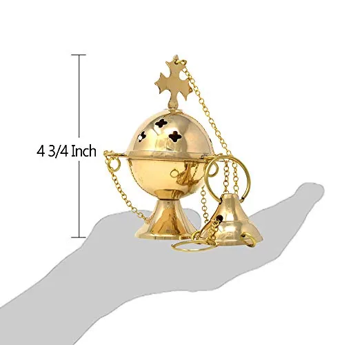 Needzo Small Brass Cross Design Thurible, 4 3/4 in view 3