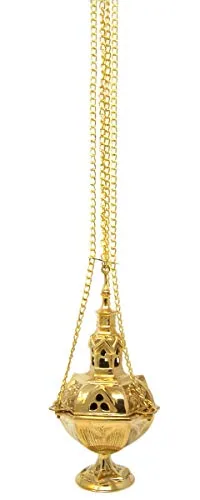 Needzo Polished Brass Censer with Boat and Spoon, 10 in