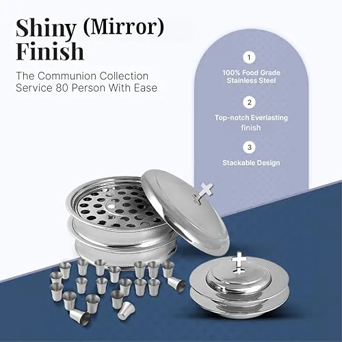 Mayur Mirror Stainless Communion Set, 2 Trays and 2 Plates view 3