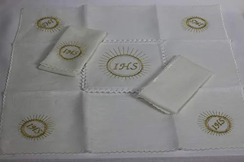 Church Atelier Linen Altar Set with IHS Monogram, 4 Pieces