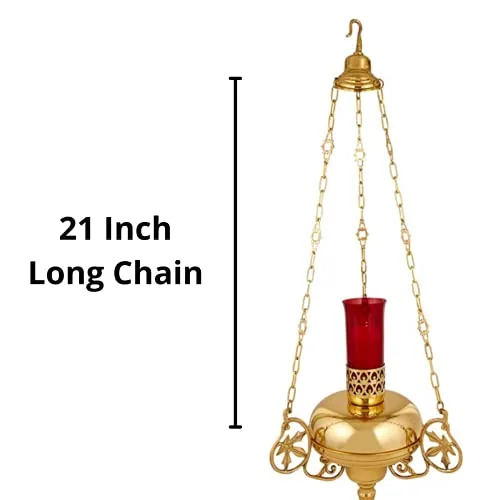 Autom Large Brass Sanctuary Lamp with Red Globe, 18 in view 2