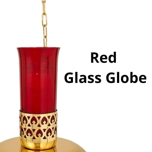 Autom Large Brass Sanctuary Lamp with Red Globe, 18 in view 3