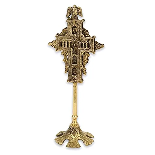 BlessedMart Byzantine Brass Standing Cross, 8.27 in view 5