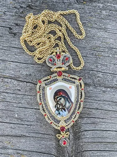 Holy Mary Pectoral Cross with Red Crystals view 2