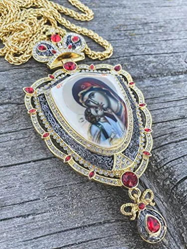 Holy Mary Pectoral Cross with Red Crystals view 3