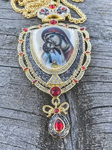 Holy Mary Pectoral Cross with Red Crystals view 4