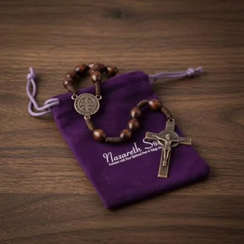 St. Benedict Dark Wood Bead Rosary view 2