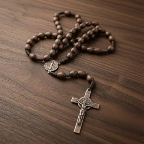 St. Benedict Dark Wood Bead Rosary view 5