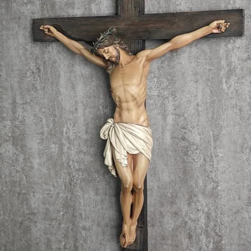 BC Catholic Wall Crucifix, 24 in Stone Resin view 3