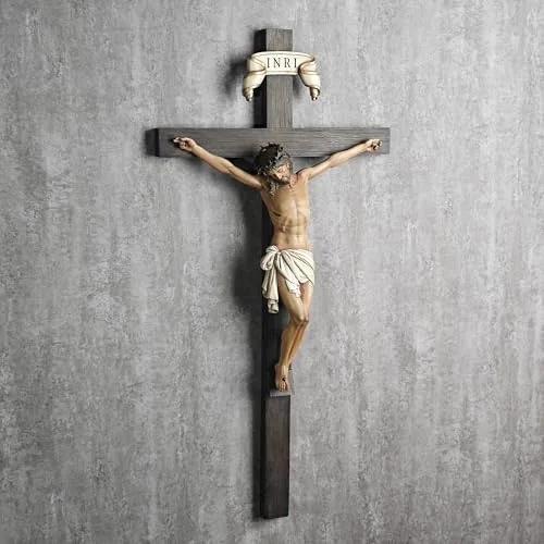 BC Catholic Wall Crucifix, 24 in Stone Resin view 6