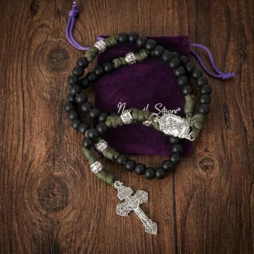 St. Michael Paracord Rosary, Black Beads