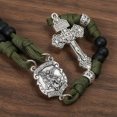 St. Michael Paracord Rosary, Black Beads view 2